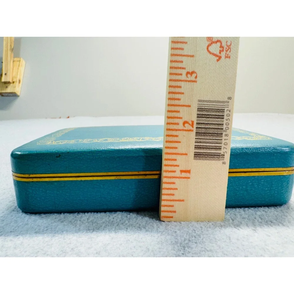 Vintage Farrington Jewelry Box Teal Blue Pink Satin Mid Century Vanity Case